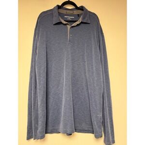 Johnston & Murphy Polo Mens XXL Blue Excellent Long Sleeve Modal Slub Knit Shirt